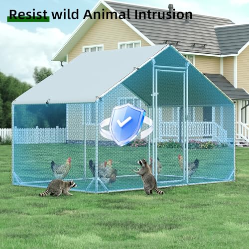 4ever2buy Metal Chicken Coop, 9.8x6.6 FT Walk-in Chicken Run Pen Poultry Cage, Water-Resistant & Anti-UV Cover, Large Chicken Coop for 6-8 Chickens - size: 9.8’L x 6.6’W x 6.4’H