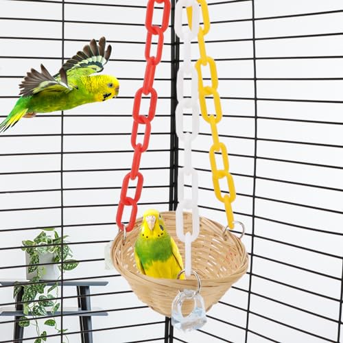 Hypeety Woven Basket Bird Parrot Hanging Swing Toy Cages Toys Parrot Natural Conure Cockatiel Parakeet - color: Woven Basket
