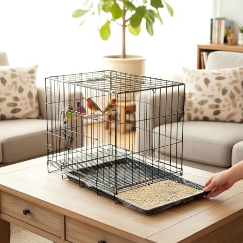 100 Pcs Large Disposable Bird Cage Liners Bulk 34'' x 22'' Elastic Plastic Small Animal Birds Cage Tray Liners Waterproof Universal Film Bird Accessories for Cockatiels Finches Canaries