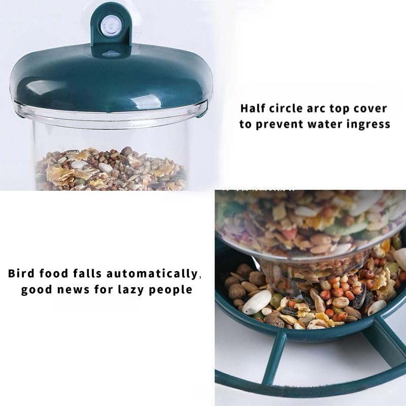 Outdoor Wild Bird Suction Feeder, can be Used for Hanging，with a Large-Capacity 89.8oz Transparent Acrylic Container. It Requires no Batteries and has high Durability