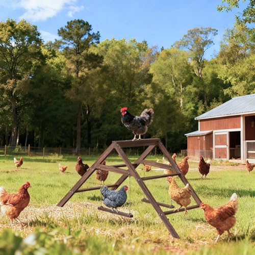 Large Chicken Perch with 2 Swings, Wood Roost Stand for 10-12 Chickens, Multi-Level Chicken Roosting Bars, Easy to Assemble Backyard Chicken Coop Accessories