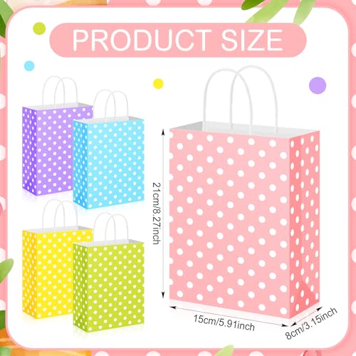 Yeaqee 50 Pieces Pastel Paper Bags with Handle Easter Gift Bags Bulk Polka Dot Candy Goodies for Easter Party Favor Supplies