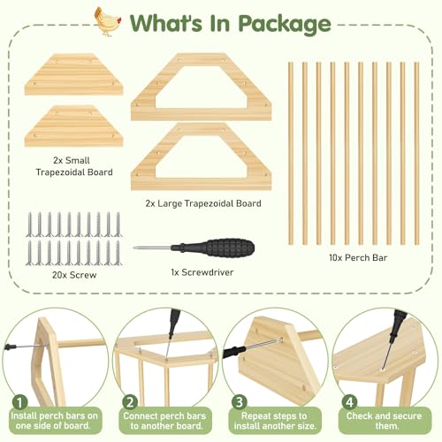 Pawaboo Chick Perch, 2 Pack Wooden Chicken Roosting Bars | Large & Small 2 Sizes, Chick Perches Toy for Coop and Brooder, Chicken Roosts and Perches Stand, For Chicks Ducklings Quails - color: Wood