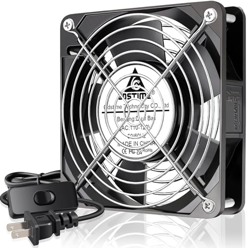 GDSTIME AXIAL 1225 Muffin 120V AC 120mm x 25mm High Speed Dual Ball Bearing | OFF/ON Switch, 110V 115V AC, 120x120x25mm, for DIY Cooling Ventilation Electronics Enclosures Cabinets Exhaust Projects - size: 120x120x25mm