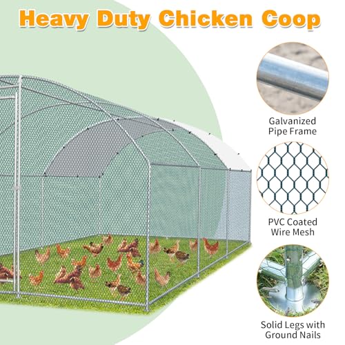 Outvita 19.5 x 10 FT Large Metal Chicken Coop Walk-in Poultry Cage | Waterproof Anti-UV Round Arch Cover and Galvanized Mesh Support Ducks, Rabbits, Hens, Yard, Backyard or Farm Use - size: 234.0"L x 120.0"W x 78.0"H