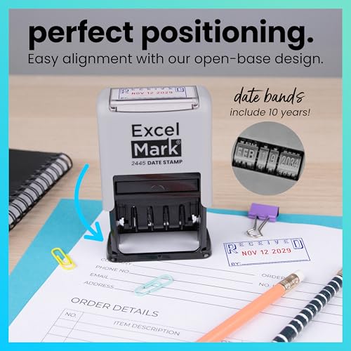 ExcelMark 2445 Date Stamp with Text - Blue and Red Ink (Gray Mount, Received) - color: Gray Mount, size: Received