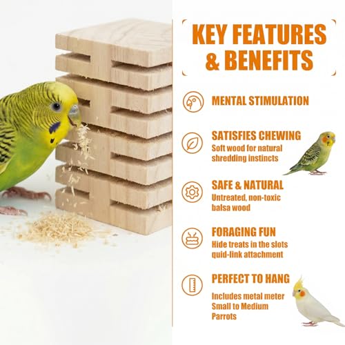 Balsa Slot Canyon Chipper Bird Foraging Toy - Natural Soft Balsa Wood Shredder for Green Cheek Conures, Cockatiels & Small Parrots - Interactive Destructible Chew Toy (1pc) - size: 1pc