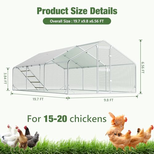 Sannwsg 10x20 FT Metal Chicken Coop with Run, Large Walk in Chicken Pen with Waterproof Cover, Secure Lock, Heavy Duty Poultry Cage with Feeding Door for Outdoor Farm Use - size: 118.0"L x 236.0"W x 79.0"H