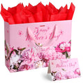 Mothers Day Gift Bag(13.8x9.8x4.2 Inch) with Tissue Paper Greeting Card Large Pink Flower Paper Bags Happy Mother's Day Celebration Gift Wrap Unique Floral Goodie bag Pouch Baggies Mom for Grandma - color: Mothers Gift Bag