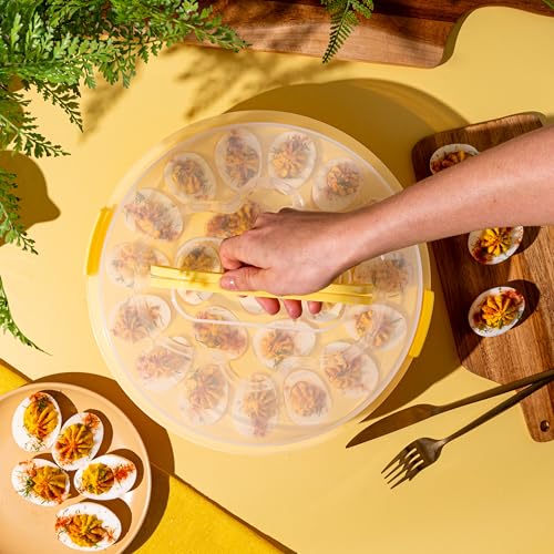 Deviled Egg Containers with Lid & Handles, 22-Count Portable Carrier, Dishwasher Safe Tray, Refrigerator Storage, High-Capacity Trays Deviled Egg Holder - Yellow - color: Yellow