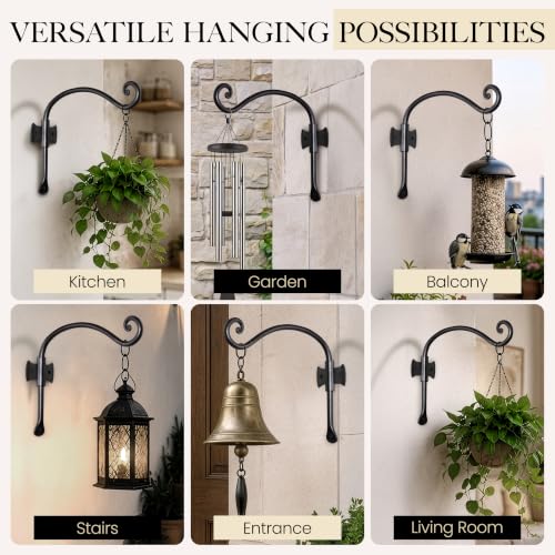 Plant Hangers Outdoor or Indoor Heavy Duty Wall Bracket Hooks | Wrought Iron Metal Hanger Indoor Hook for Hanging Plants Baskets Lanterns Bird Feeders - 2 Pack (Black Axe-Shape Hooks 10") - size: 10 Inch, style: Axe Hooks