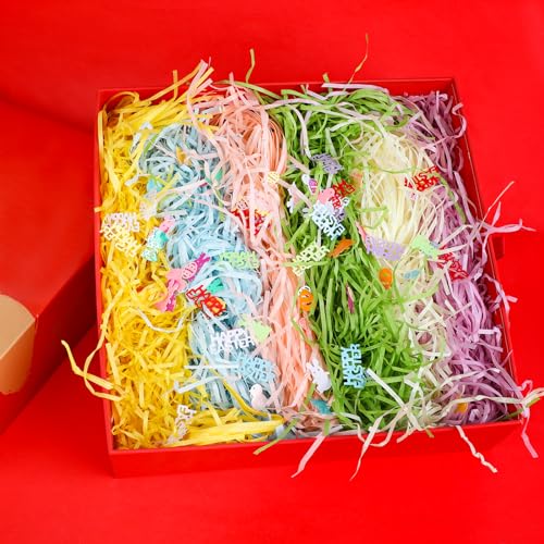 FOIMAS Easter Grass Basket Filler,11.6oz Shred Craft Paper with Confetti for Easter Basket Filler Stuffer Gift Packaging Supply - color: Green Blue