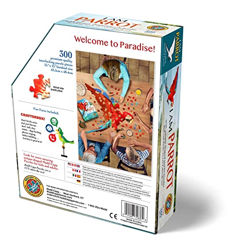 Madd CAPP Parrot 300 Piece Jigsaw Puzzle for Ages 10 and up - 6022 Unique-Shaped Border, Challenging Random Cut Pieces, Deluxe Five-Sided Tamperproof, Includes Educational Fun Facts (Parrot 300/6022)