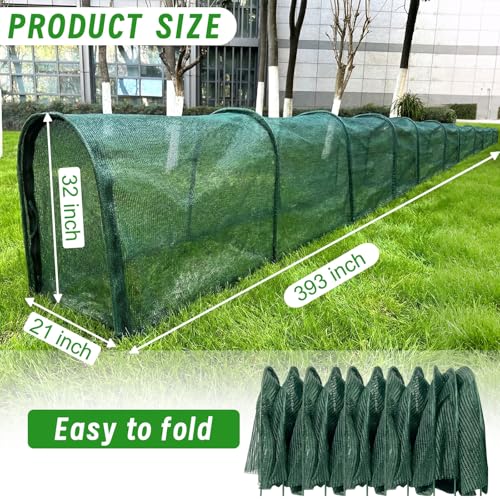 Chicken Runs for Yard,79" & 157" Extra Long Foldable Chicken Tunnels for Outside,All-in-One Kit with Sun Protection Net, Removable Door, Frame & Tools (Green, 393 * 21 * 32 inches) - size: 393*21*32 inches