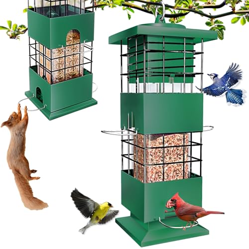 Squirrel Proof Bird Feeder, 3.5Lbs Metal Wild Bird Feeders Anti Squirrel with 4 Feeding Ports for Garden Bird Feeding Station Outdoors Hanging, Pigeon Resistant, Easy to Clean & Refill (Green) - color: Green