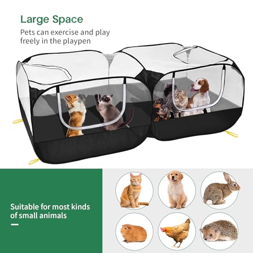 Jhua Pet Playpen for Small Animals, Large Portable Chicken Run 73"x37"x25" with Detachable Bottom and Cover, Foldable Chicken Coop Indoor Outdoor Pet Pen for Chicken Duck Puppy Cat Rabbit