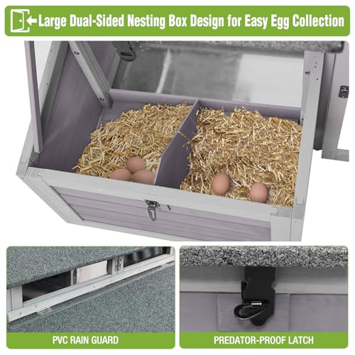 GUTINNEEN Large Foldable Chicken Coop Wooden with Nesting Boxes, Two-Tier Chicken House with Run, PVC-Covered Nest Box, Easy Clean Tray, Predator-Proof Outdoor Poultry Cage for 4–6 Chickens - size: 69.8"L x 42"W x 54.6"H