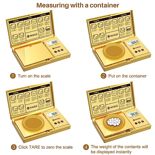 Digital Gram Scale 200g x 0.01g, Gold Pocket Scale for Jewelry, Food | Gold Plated Cover and Platform, Measures Grams and Ounces, Compact Scale for Grains, Gems, Coins and Small Items - color: Gold