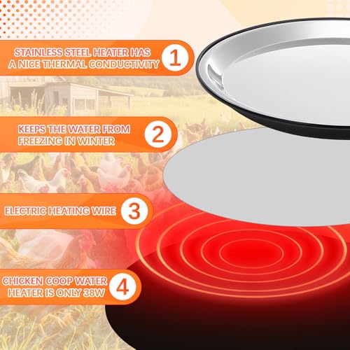 2 PCS Chicken Water Heater for Winter 110V 38W Poultry Drinker Heater Base Surface Temperature can Reach About 140 Fahrenheit Degree Chicken Waterer Electric Deicer Heated Base(Black) - color: Black