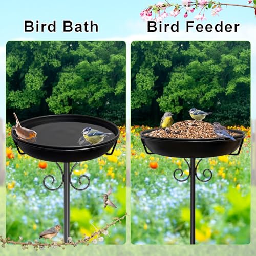 38In Freestanding Bird Bath for Outside, Detachable Birdbaths with Metal Stake, Bird Bath Feeder Bowl for Outdoors Garden Patio Yard Lawn,Sturdy Upgraded 5 Pronged Base (Black) - color: Black