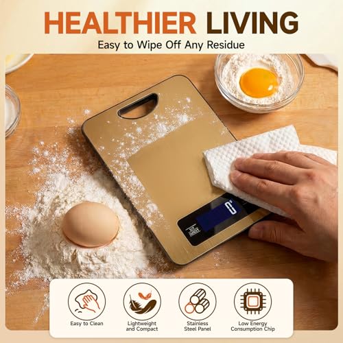 Food Scale, Digital Kitchen Scale with Hanging Loop, 11lb Baking Scale | 1g Accuracy, g/oz,etc.5 Unit Conversion, Tare Function, Fingerprint-Resistant Steel, Suitable for Cooking, Baking ,Meal Prep - color: Champagne gold