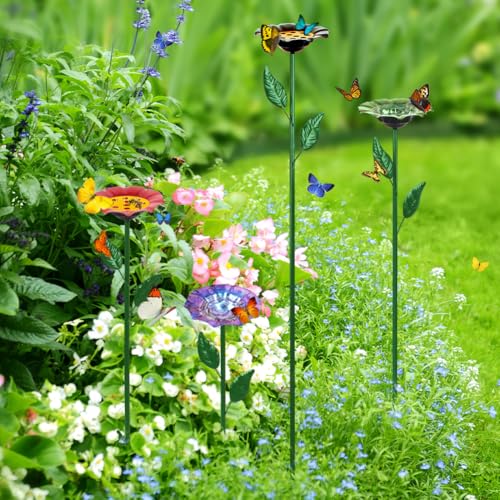 dreamysoul 4 Pack Bee Watering Station, Bee Waterer for Honey Bee & Butterfly, Metal Bee Bath with Flower Design for Garden Yard - color: Colorful-e