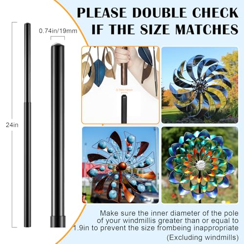 Black 72" h Replacement Pole for Large Wind Spinner, Windmill Replacement Parts, Three-Part Composition, 22mm Thicker Tube, Easy Assembly for Large Metal Wind Spinner (2 Prongs Base) - color: Black, style: 2 Prongs Base