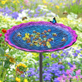 Bee Butterflies Watering Station, Standing Bee Feeder with Glass Marbles for Outside, Bee Bath Feeder with Metal Stakes Butterfly Puddler Garden Yard Déco (Blue) - color: Blue