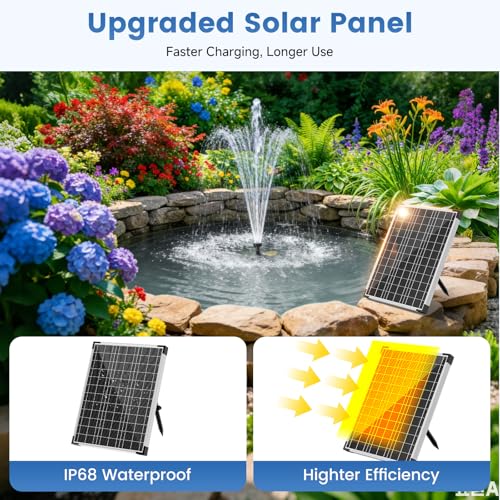 20W Solar Fountain Pump, 160GPH Solar Powered Water Pump with Adjustable Flow, Solar Pond Pump with 16.4FT Cord & Tubing for Pond, Waterfall, Garden, Bird Bath & Outdoor Water Features - size: 20W