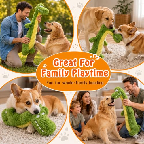 Squeaky Dog Plush Chew Toy, Interactive Tug Squeaky Toy for Chewers, Medium & Large Dogs & Fetch Play, 18.5 In Stuffed Long-Neck Crocodile Toy with Soft Plush Body for Gentle Gum Care & Boredom Relief - color: Green (Long‑Neck Crocodile)