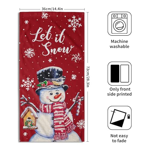Red Christmas Hand Towels Set of 2, 28x14 Inch Winter Snowman Snow Xmas Absorbent Microfiber Soft Washcloths Guest Face Tea Towel for Kitchen Bathroom Home Hotel Gym Spa - color: Christmas Red
