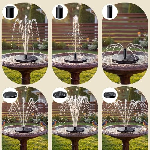 AISITIN Solar Fountain Pump with 6 Nozzles, 2026 Solar Bird Bath Fountains | Upgraded Floating Solar Water Fountain for Garden, Pond, Pool, Fish Tank, Backyard & Outdoor - color: Black-1