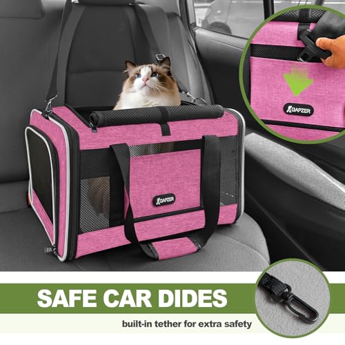 GAPZER Cat Carrier 18x11x11 Delta Airline Approved, Pet Plane Travel Crate | Soft Teacup Dog Bag 12 lbs, Yorkie Taxi Kennel Easy Load, Carrying Case for Kitten Cat up to 15 pound, Toy Poodle Mesh Cage - color: Pink