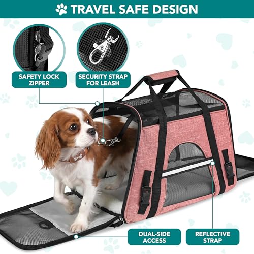 PetAmi Airline Approved Pet Carrier Cat Small Dogs, Large Heather White Red | Soft Sided TSA Travel Bag, Sherpa Bed, Breathable Mesh Ventilation, Collapsible Bowl, Fits Under Seat, Up to 18 lbs - color: Light Red, size: Large - 19.5"L x 10.2"W x 12"H