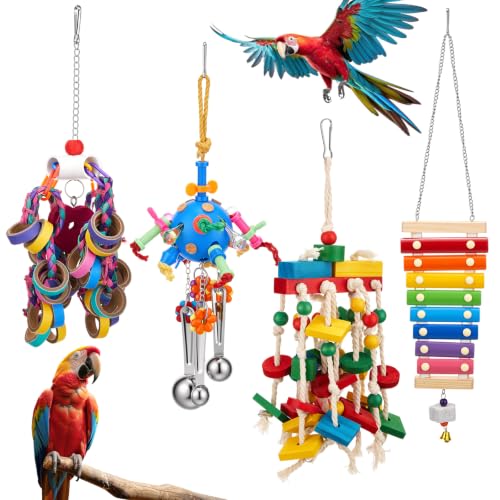 Seenelling 4 Pcs 3 Pcs Extra Large Bird Toys for Parrots,Ring and Ball - style: Ring and Ball