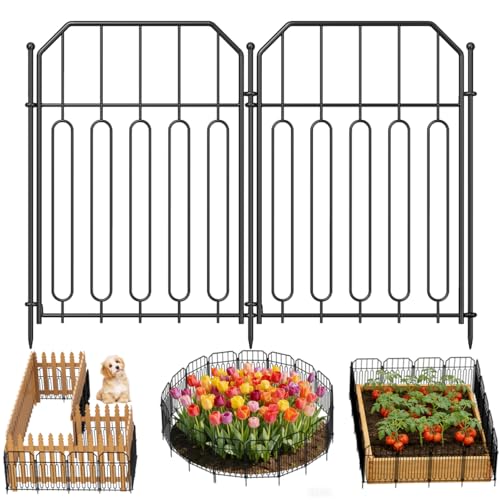 Goovilla Garden Fence, Total 10ft(L) x 21in(H), 10 Pcs, Rustproof Metal | Garden Fencing Animal Barrier, Wire No Dig Fence Panels, Black Decorative Garden Fences and Borders for Dogs,Flower Bed,Patio - size: Square arch with Curved
