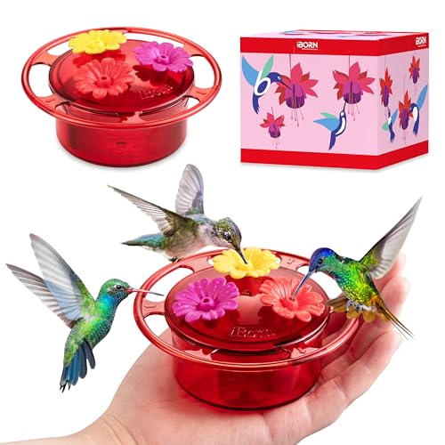iBorn Handheld Hummingbird Feeders for Outdoors, Hummingbird Hand Feeder 3OZ Mini Bird Feeders for Outdoors, 3 Bee Guard Feeding Ports, Silicone Flower, Red (Set of 2) - style: Handheld 3oz,2 Set