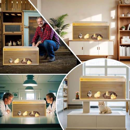 Large Chicken Brooder Box, All-in-One Brooder with Heating Lamps, Moisture Proof Pad, Thermometer, Cleaning Tools and Pee Pads, for Chicks, Quail, Hamsters, Up to 30 Chicks, 31.5" × 15.7" × 15.7"