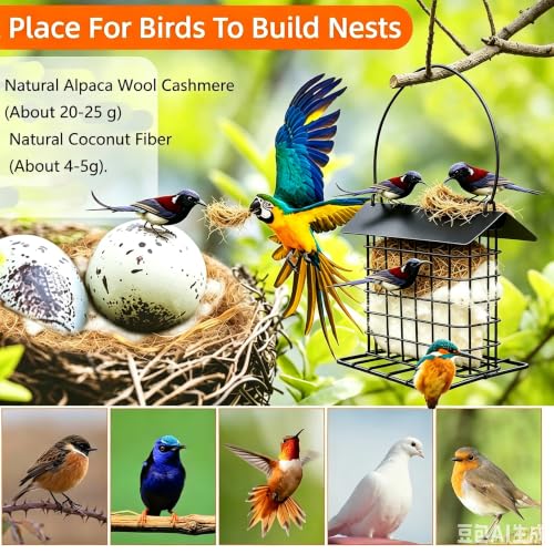 2 PCS Bird Nesting Holder with Alpaca Fiber Bird nest Material Holder with rain Guard Suet Bird Feeders for Outdoors Refillable Hummingbird Nesting Gifts Outdoor Bird Nesting Station (2 PCSBLAK) - color: 2 PCSBLAK