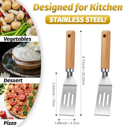 Patelai 5 Pack Mini Spatula, Small Stainless Steel Serving Spatula for Brownies, Cookies, Eggs and Pancakes, Solid Blade, Offset Handle, Dishwasher Safe Kitchen Turner (Slotted,Wooden Handle) - color: Wooden Handle, size: Slotted