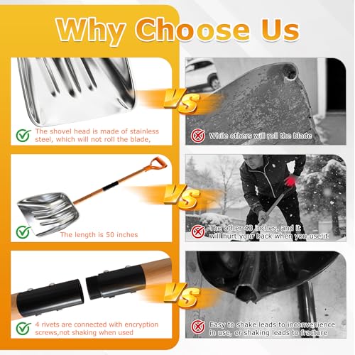 Scoop Shovel, Snow Shovel for Driveway, Non-Slip Wood Handle, D-Handle | Clear Snow, Gravel & Debris Quickly from Driveways and Yards! Wide Heavy Shovel Blade Moves More Material with Less Effort