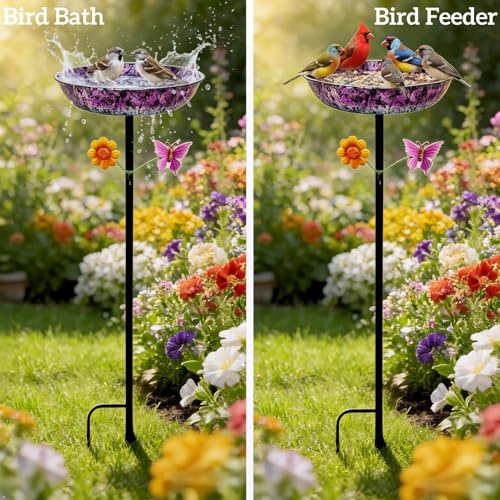 Purple Metal Bird Bath for Outside,11in Bird Baths for Outdoors Patio Decor | Metal Bird Bath for Outside,Freestanding Purple & Bronze Birdbath Bowl for Outdoors Garden Patio Yard Decor, Easy to Install - color: Purple- 11"