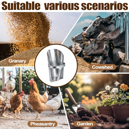 2 Pack Galvanized Steel Feed Scoop Set-4 Qt & 2.5 Qt Heavy Duty Metal Grain Scoop for Livestock, Horse, Chicken & Dog Food – Durable Farm Utility Scoops, Rust Resistant, Easy Clean