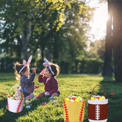 Football Easter Basket Canvas Football Gift Bags Easter Eggs Hunt Baskets Football Gift Party Favors Tote Bag with Handles for Girls Boys - color: Basket-3
