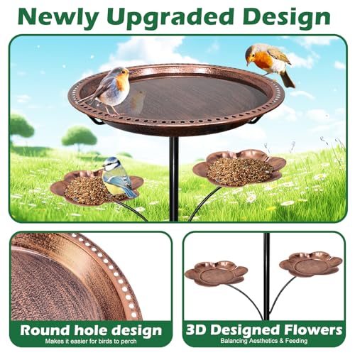 Bird Bath for Outside,Birdbaths with 2 Detachable Flower Feeders | Metal 5 Prongs Base,Detachable Bowl,Easy Clean/Install,37"H Freestanding Birdbath for Garden,lawn,yard,patio,Antique Bronze - color: Antique Bronze