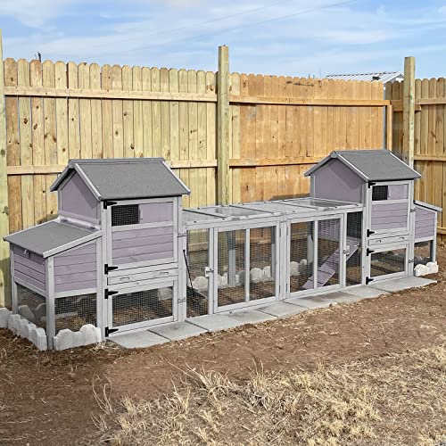 Chicken Coop with Two Houses and Run Double for 4-8 Chickens Wooden Chicken House Poultry Cage