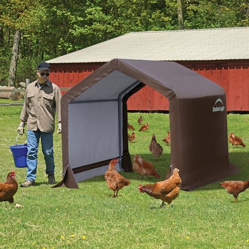 ShelterLogic 6' x 6' x 6' Agricultural 3-in-1 Run-in Loafing Shed Animal Shelter with Waterproof Cover, Brown