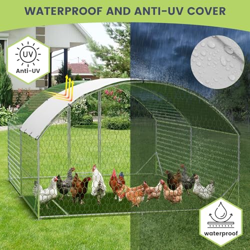 GarveeLife Large Metal Chicken Coop, Dome Shape Chicken Coop with Upgrade Tri-Supporting, Large Chicken Run with Waterproof and Anti-UV Cover (13.1 ft L x 9.8 ft W x 6.6 ft H) - size: 154.0"L x 78.7"W x 78.4"H