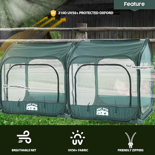 ANC POP 2Pcs Portable Chicken Run, Pop Up Chicken Tent for Small Animals Outdoor Gardening Net with 3 Doors and Handbag, Easy to Install and Storage, Green (80 x 40 x45) - size: 80 x 40 x45"
