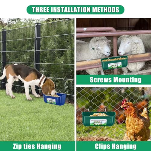 Chicken Feeder Waterer, 6 Pack Duck Feeder Supplies, Hanging Fence Feed Trough with Clips for Goat, Sheeple, Piglet, Gooses, Turkeys, Dog Livestock Poultry,Green - color: 6 pack Green